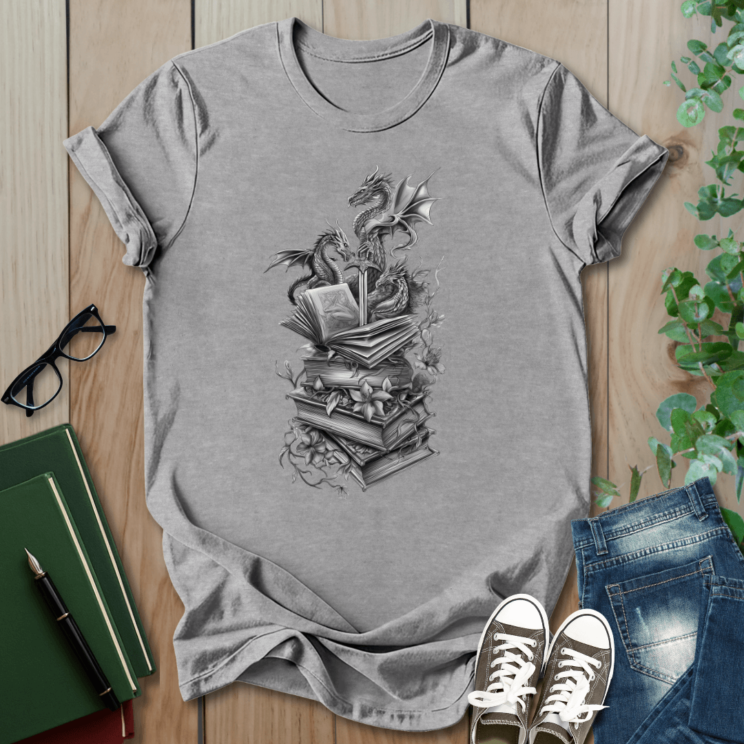 Dragon, Book & Sword - Graphic T-Shirt