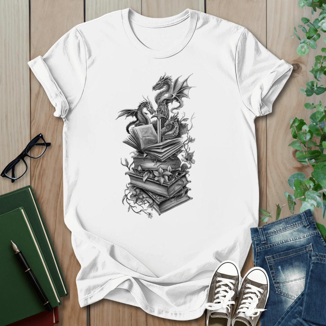 Dragon, Book & Sword - Graphic T-Shirt