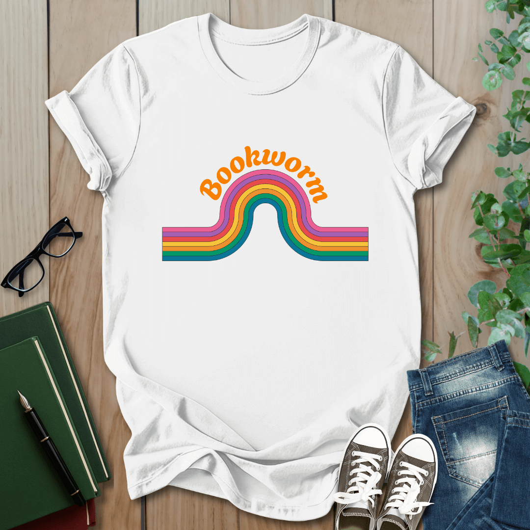 Retro Bookworm Rainbow  - T-Shirt